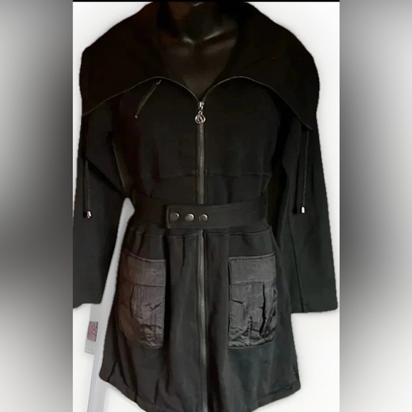 Theme Zip Up Belted Black Jacket Size M - Picture 1 of 14